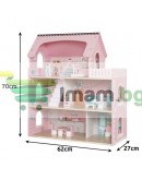 Дървена къщичка за кукли LED осветление и аксесоари